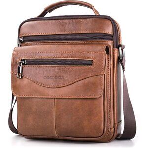 💫 Coscooa Leather Crossbody Bag Men Brown Messenger Satchel Travel Shoulder Bag